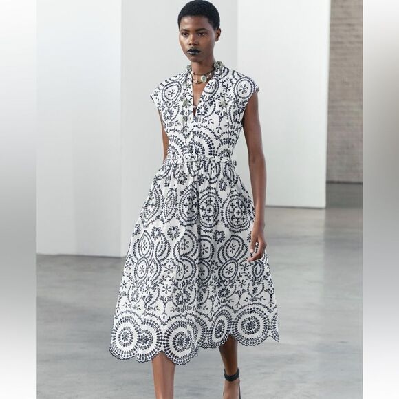 Zara Dresses & Skirts - Zara ZW collection cotton embroidered midi dress NWT